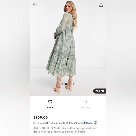 Asos Design Maternity long sleeve midi maxi
green dress, size US 6 - Picture 3 of 5